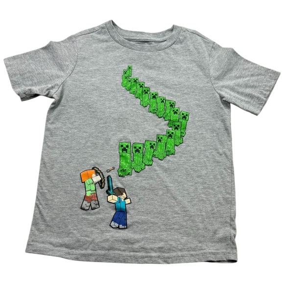 Minecraft Creeper Graphic Tee Kids‎ Size S 6/7 Gray Mojang Official - Picture 2 of 8